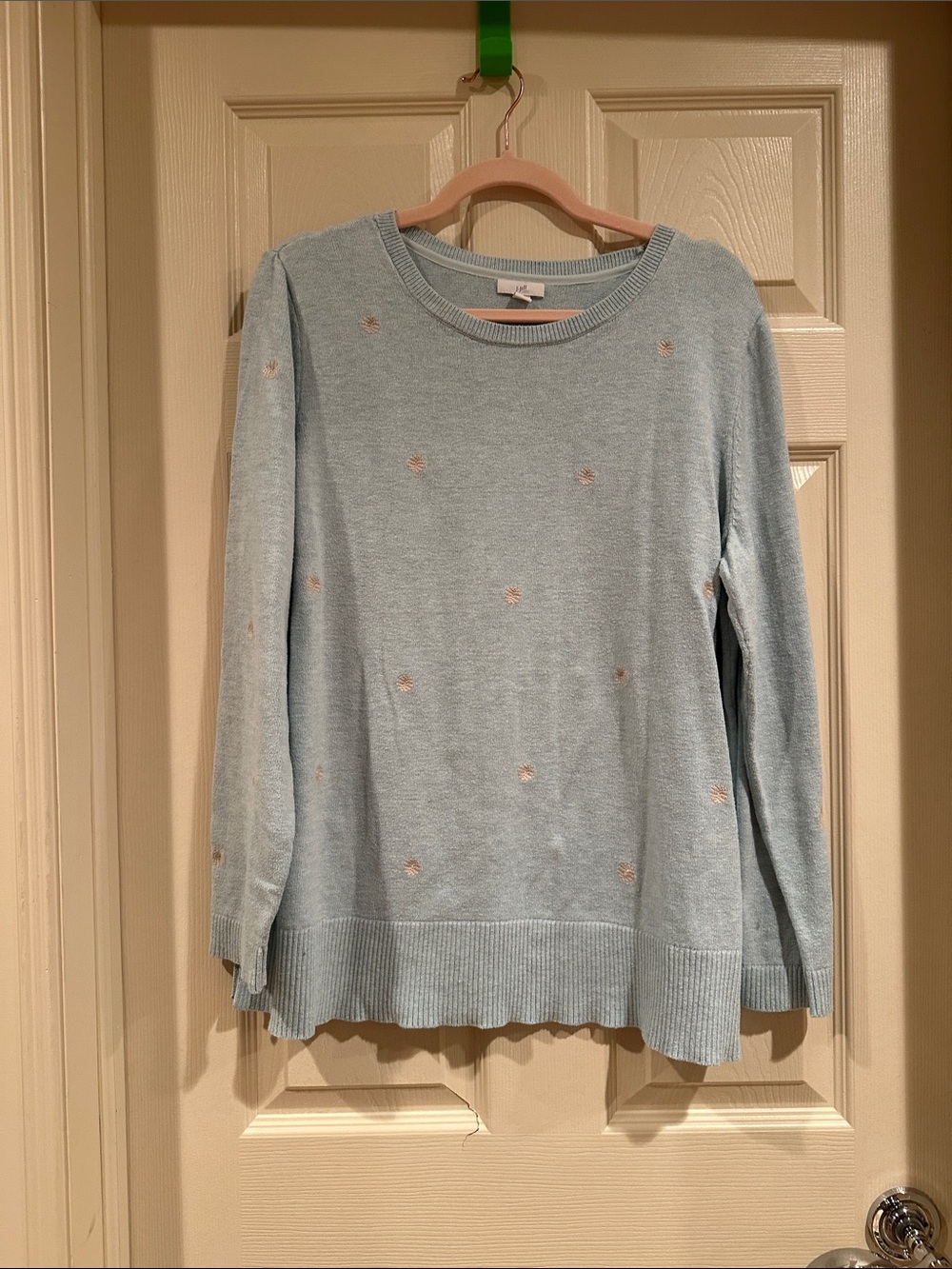 J. Jill Light Blue Embroidered Crewneck Sweater